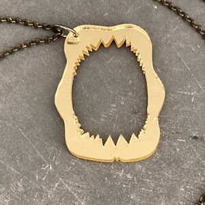 SHARK WEEK Gold Mirror Jaws Pendant on Long Dark Bronze Tint Chain
